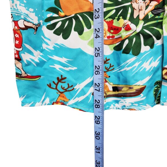 Mens Hawaiian Shirt Santa Reindeer  Short Sleeve Blue Tropical Design Size L - Picture 8 of 8